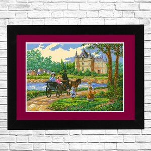 Ladys Chateu, Cross stitch Pattern, Needlepoint Chart, Castle Pattern, Counted Cross stitch chart, Summer Landscape Pattern, Nature pattern.