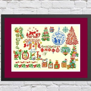 Kerst mini-ornamenten set #25, kerst kruissteek, patroon kinderen borduurwerk, boom stiksel decor, naaldpunt, Instant Download.