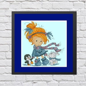 Little girl, Cross Stitch Pattern, PDF Instant Download, Modern Decor, Hand Embroidery, Children pattern, Digital pattern, Sea adventure.