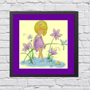 Little girl, Cross Stitch Pattern, PDF Instant Download, Girl Cross Stitch, Summer Landscape, Modern Decor, Digital Pattern, Hand Embroidery