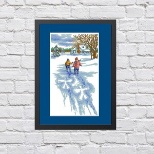 Snow Angels, Counted Cross Stitch Pattern, PDF Embroidery, Winter Cross Stitch, Needlepoint chart, Winter children&#39;s activities