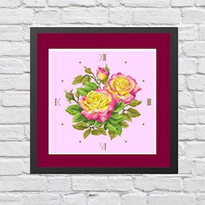 Rose Clock, Modern Decor Embroidery, Counted cross stitch, Cross Stitch Pattern, Instant Download, Clock Cross Stitch Pattern, Rose Pattern.