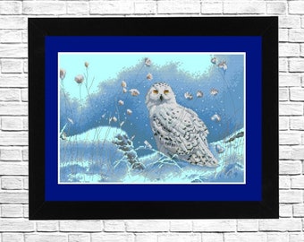 Owl in the snow, Counted Cross stitch chart, Nature pattern, Winter Landscape, Animals Needlepoint Chart, Modern decor, Instant Download PDF
