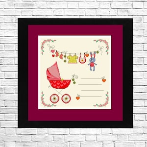 For baby girl pattern, Modern cross stitch pattern, pdf birth sampler, birth announcement, personalized unique baby boy diy gift, Digital.