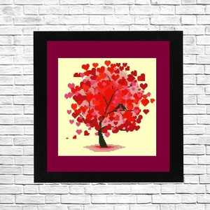 Heart Tree, Counted Cross Stitch Pattern, PDF Embroidery, Needlepoint chart, Modern decor, Love tree, Cross Stitch Pattern.