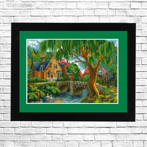 Summer Landscape Pattern Needlepoint Chart Cross stitch Pattern Nature pattern. A stroll in the park Counted Cross stitch chart