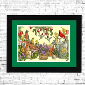 Garden Friends, Cross Stitch Pattern, Modern Hand Embroidery, Needlepoint Chart, Counted cross stitch, Birds pattern, Instant Download.