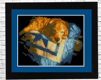 Golden retriever pattern, Cross Stitch Pattern, PDF Instant Download, Animal Cross Stitch, PDF Embroidery, Modern decor, Needlepoint chart.