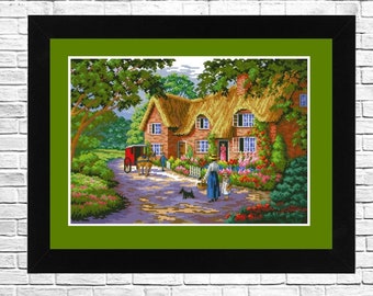 The Postman pattern, Cross Stitch Pattern Summer Landscape Pattern, Hand Embroidery Needlepoint Chart Counted cross stitch Holidays vacation