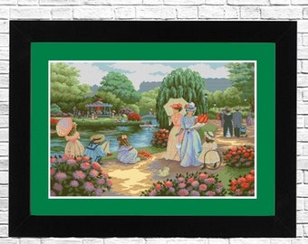Summer Landscape Pattern Needlepoint Chart Cross stitch Pattern Nature pattern. A stroll in the park Counted Cross stitch chart