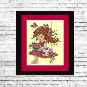 Girl with dog, Cross Stitch Pattern, PDF Instant Download, Modern Decor, Hand Embroidery, Pattern Needlepoint, Baby pattern, Digital pattern
