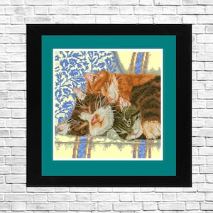 A Rest At Last pattern, Counted cross stitch chart, PDF Instant Download, Animal Cross Stitch, Needlepoint Char, Modern decor, Cats Pattern.