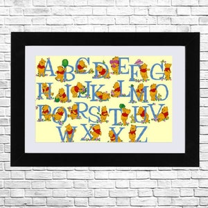Patrón de punto de cruz del alfabeto, monograma de oso, tabla de punto de cruz del alfabeto, PDF animales ABC, punto de cruz contado, decoración moderna para niños.
