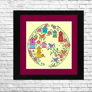 Bird paradise, Cross Stitch Pattern, Instant Download, Counted cross stitch, Bird pattern, Modern decor, Needlepoint chart.