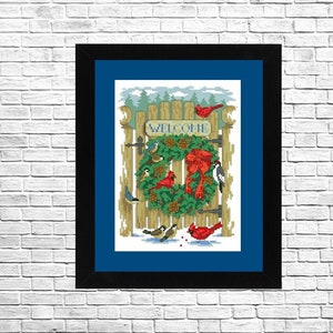 Christmas pattern, Counted cross stitch, Holiday Wreath Pattern, Modern Embroidery Hand, Embroidery Needlepoint, Chart Landscape, Digital.