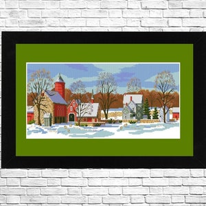 Scenic Farm, Counted Cross Stitch Pattern Winter Landscape Pattern Hand Embroidery Needlepoint Chart, Digital Pattern PDF, Instant diwnload.
