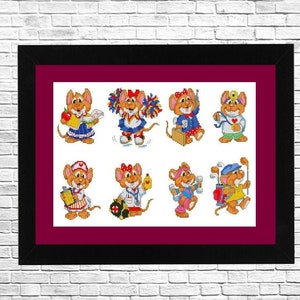 Mini ornaments set #33, Mouse Cross Stitch, Pattern Mouses Embroidery, Tree Stitching Decor, Animal Embroidery, Pattern Needlepoint.