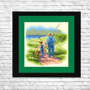 Fishing pattern, Cross Stitch pattern, Modern Embroidery, Hand Embroidery Decor, Summer Landscape, Counted Cross Stitch, Needlepoint chart.