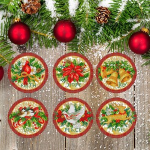 Christmas mini ornaments set #19, Old World Holiday, Christmas tree Cross Stitch, Tree Stitching Decor, Pattern Needlepoint, Modern Decor.