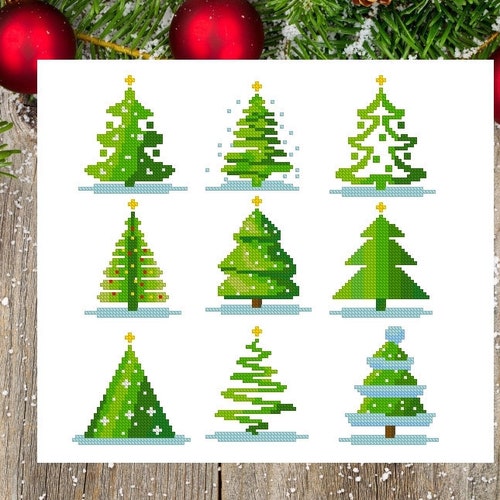 Mini Christmas Cross Stitch Patterns Set of 9 Christmas Etsy
