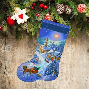 Christmas boot 21, Christmas Stocking, PDF Counted Cross Stitch, Embroidery Chart, Hand Decor Embroidery, Needlepoint Chart Instant download