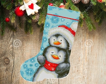 Christmas Hugging, Christmas Stocking, PDF Counted Cross Stitch, Embroidery Chart, Hand Decor Embroidery, Needlepoint Chart Instant download