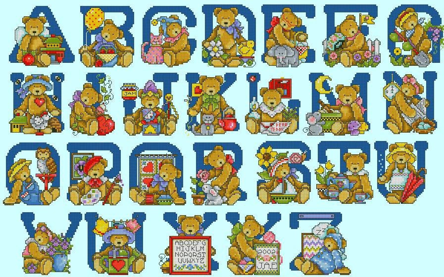 Bear Monogram Alphabet Cross Stitch Pattern Alphabet Cross - Etsy