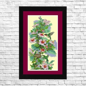Hummingbird Art, Cross Stitch Pattern, Summer Landscape, Pattern Hand Embroidery, Needlepoint Chart, Counted cross stitch, birds pattern.