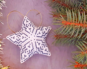 Beaded Christmas Star Ornament, 3D Peyote Decoration