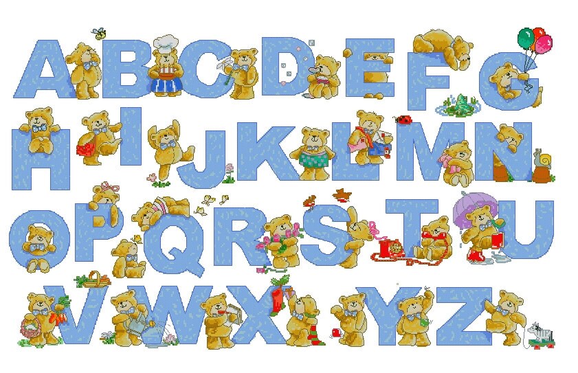 Bear Monogram 2 Pattern, Alphabet Cross Stitch Pattern, Alphabet Cross ...