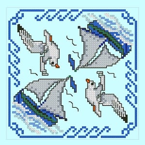 Gull Biscornu, Cross Stitch Pattern,  Counted cross stitch, Modern Embroidery, Hand Embroidery Decor, Needlepoint Chart, Biscornu pattern.