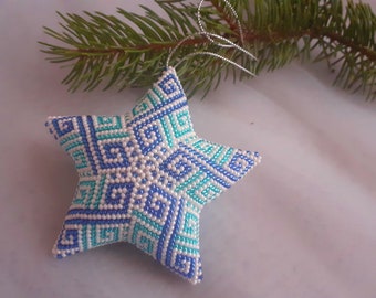 3D Peyote Beaded Star: Blue Diamond Christmas Ornament