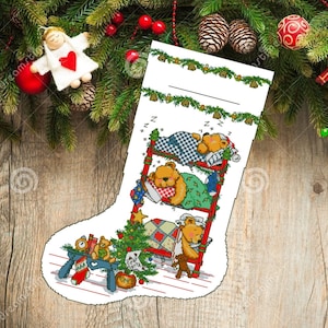 Bota navideña 74, Calcetín navideño, Punto de cruz contado en PDF, Gráfico de bordado, Bordado de decoración a mano, Gráfico de encaje de aguja Descarga instantánea