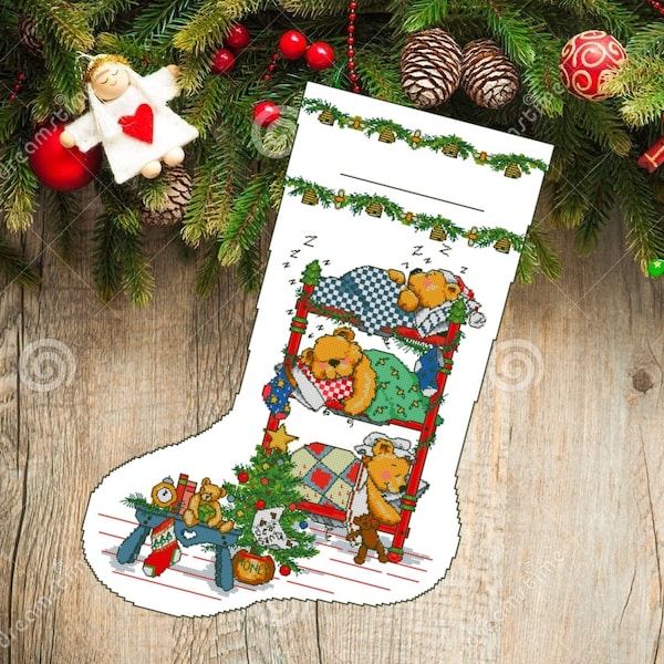 Christmas Stocking 74 Cross Stith Pattern DIY-stitch Needlepoint Pattern Embroidery Chart Printable Instant Download PDF Design.