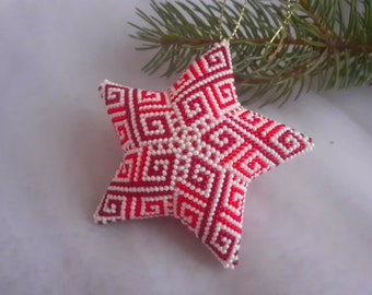 3D Peyote Beaded Star Ornament, Handmade Christmas Decor