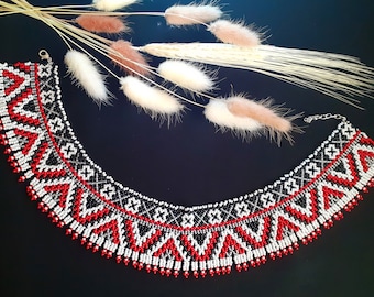 Bead jewelry Bright necklace Ukrainian handmade bead necklace National necklace Silyanka Geometric pattern necklace Ethnic jewelry