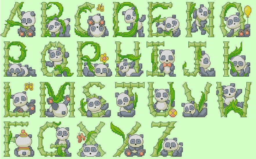 Alphabet Cross Stitch Pattern, Panda Monogram, Alphabet Cross