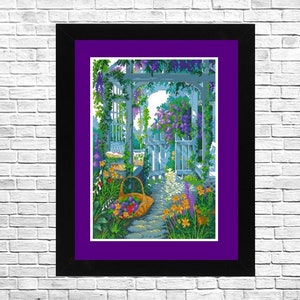 Garden Gate, Cross Stitch Pattern, Summer Landscape, Pattern Hand Embroidery, Needlepoint Chart, Counted cross stitch, Flowers pattern.