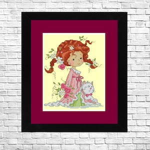 Girl with cat, Cross Stitch Pattern, PDF Instant Download, Modern Decor, Hand Embroidery, Pattern Needlepoint, Baby pattern, Digital pattern