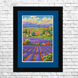 Fields of Lavender Cross Stitch Pattern Summer Landscape Pattern Hand Embroidery Needlepoint Chart Counted cross stitch Holidays vacation