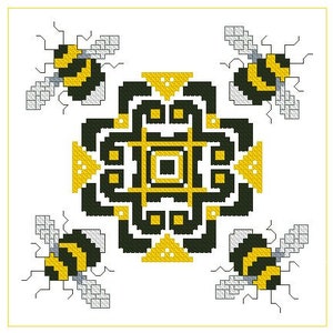 Bee biscornu, Cross Stitch Pattern, Counted cross stitch, Modern Embroidery, Hand Embroidery Decor, Needlepoint Chart, Biscornu pattern.