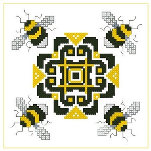 Bee biscornu, Cross Stitch Pattern, Counted cross stitch, Modern Embroidery, Hand Embroidery Decor, Needlepoint Chart, Biscornu pattern.