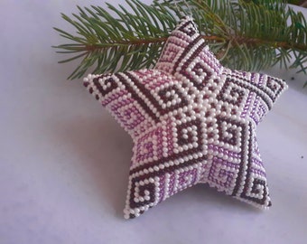 3D Peyote Beaded Star, Purple Diamond Christmas Ornament