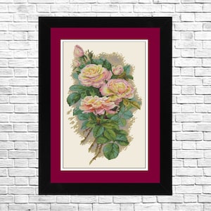 Vintage rose, Counted cross stitch, Cross Stitch Pattern, PDF Instant Download, Modern decor, Flowers Cross Stitch, Needlepoint chart.