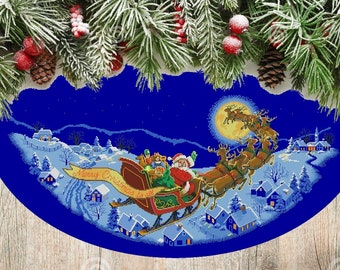 Here Comes Santa Tree,  Christmas Tree Skirt, Holiday Counted Cross Stitch, Winter Embroidery, Hand Embroidery Chart, Needlepoint Chart.