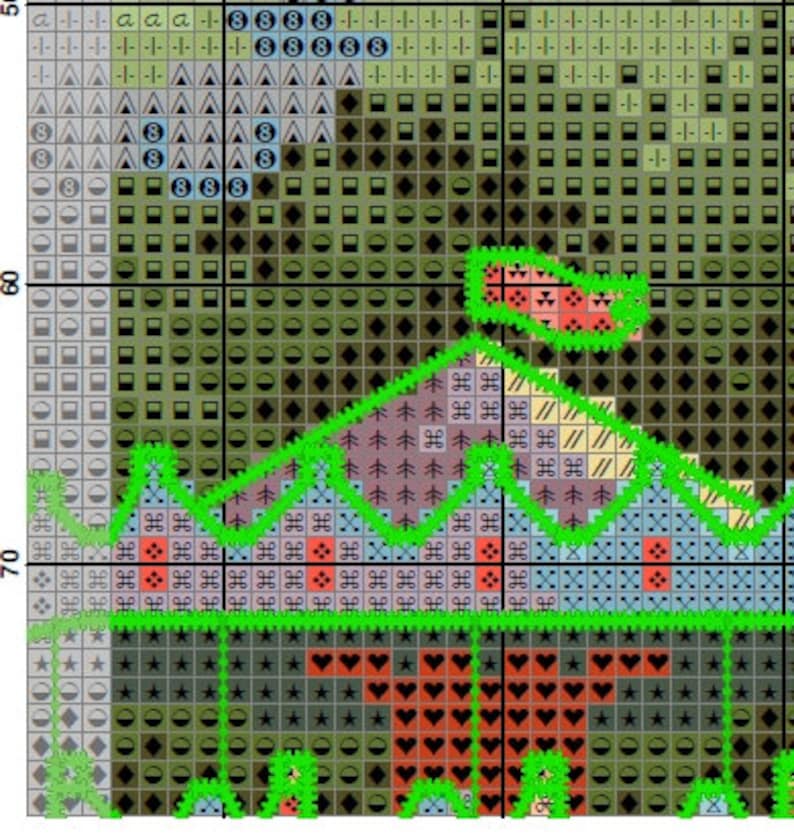 Summer Landscape Pattern Needlepoint Chart Cross stitch Pattern Nature pattern. A stroll in the park Counted Cross stitch chart