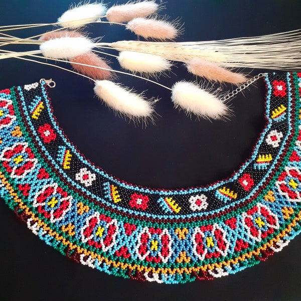 Ukrainische perlenkette Boho Halskette farbigen Schmuck Halskette Boho Schmuck bestickt Halskette perlenkragen Ukrainisch silyanka etno