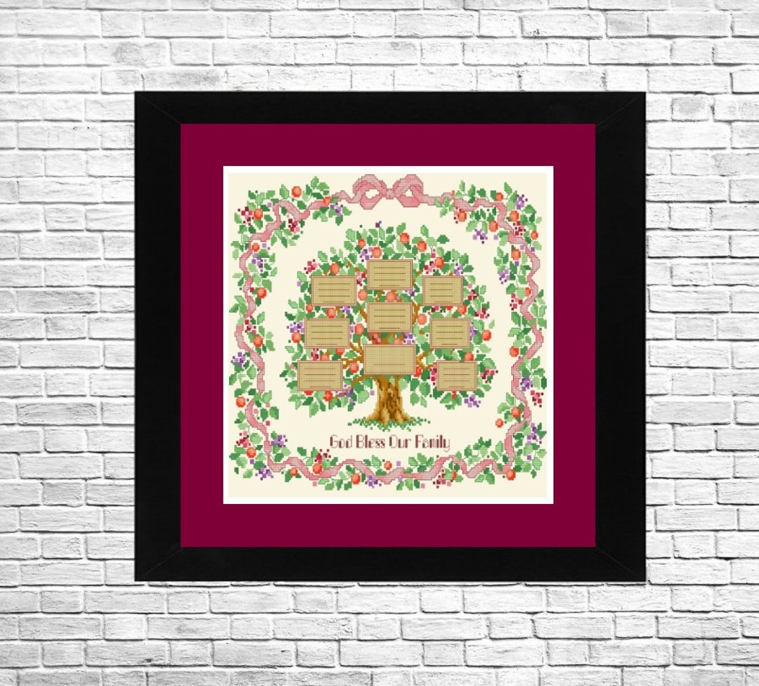 family tree pattern, cross stitch pattern, modern hand embroidery