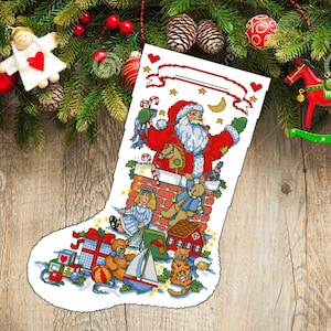 Christmas boot 82, Christmas Stocking, PDF Counted Cross Stitch, Embroidery Chart, Hand Decor Embroidery, Needlepoint Chart Instant download