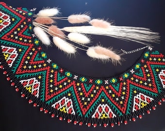 Traditional Ukrainian beaded necklace Boho necklace colored jewelry  Bohemian jewelry embroidered necklace beaded collar Ukrainian silyanka
